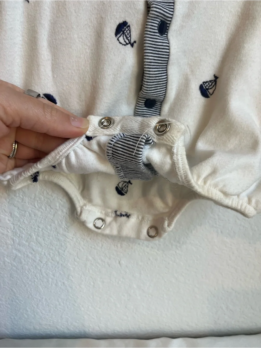 Vintage Starting Out Cream and Navy Sailboat Collared One-Piece